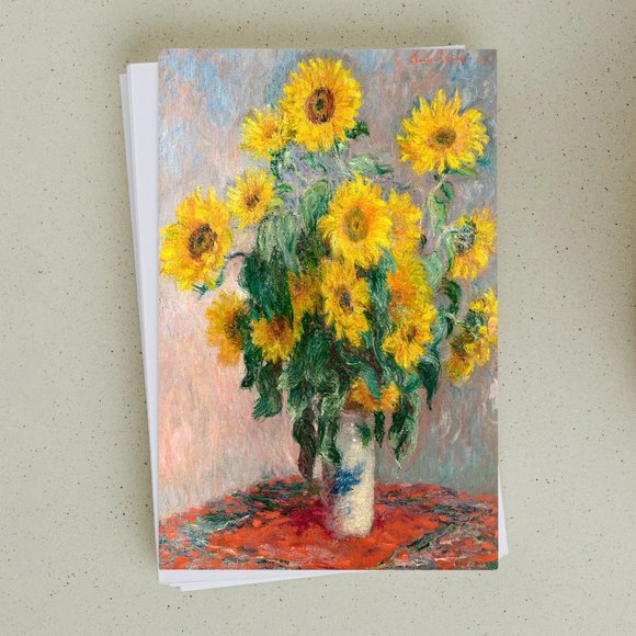 Pack of 5 folded cards Sunflowers Claude Monet with envelopes, thank you card - Picture 1 of 5